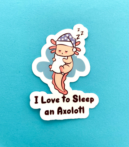 Funny teacher sticker with axolotl sleeping- close up