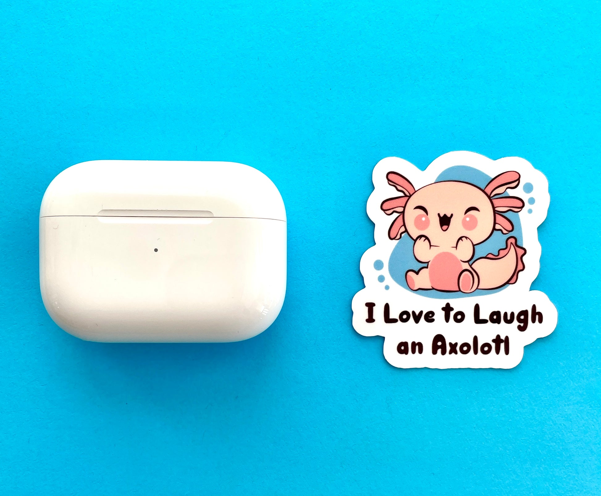 Funny sticker for teachers featuring laughing axolotl- size