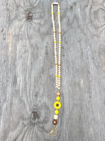 Sunflower Wooden beaded lanyard for teachers- whole length of lanyard