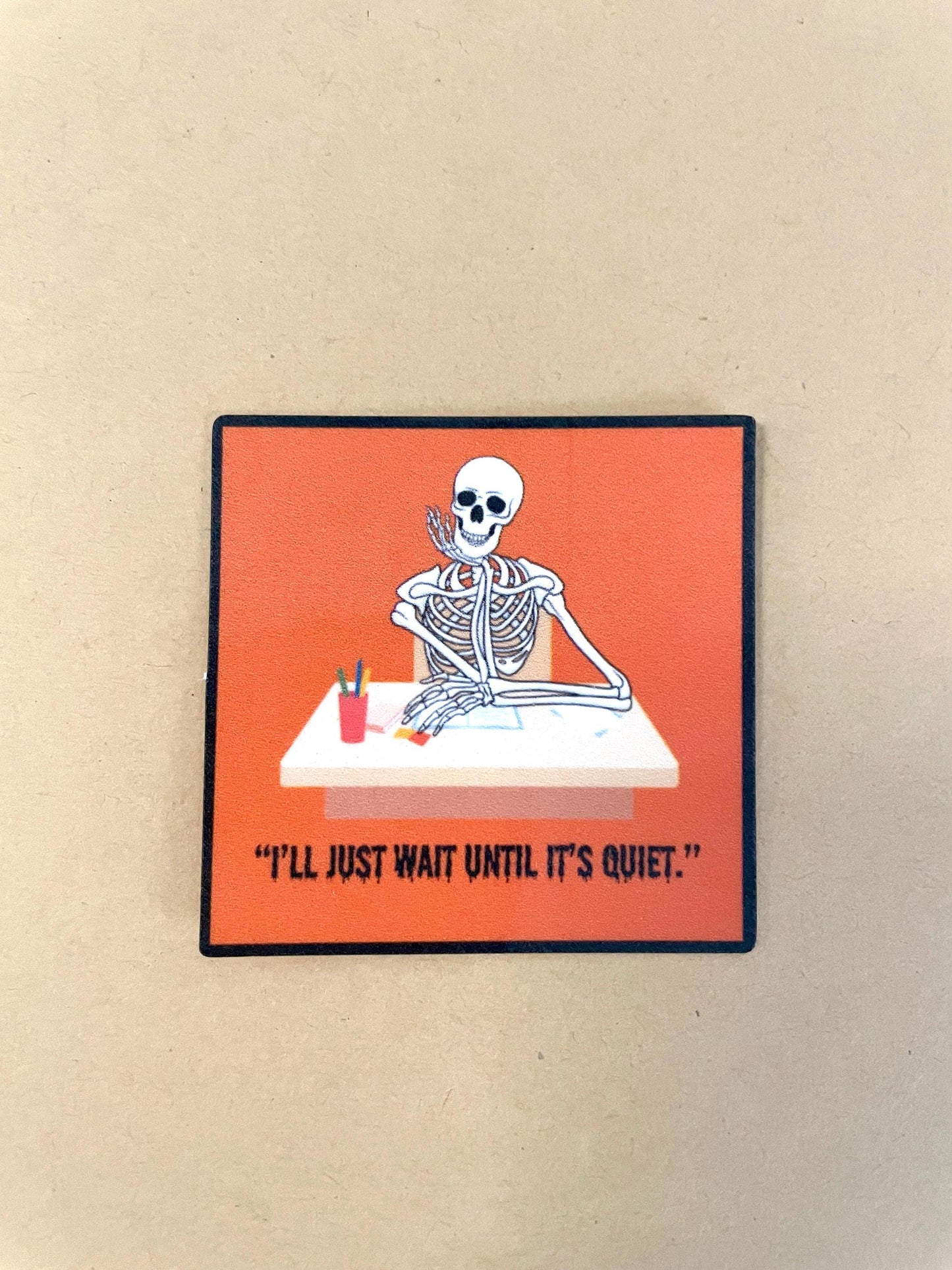 Teacher sticker collection with Halloween designs –skeleton waiting at a desk