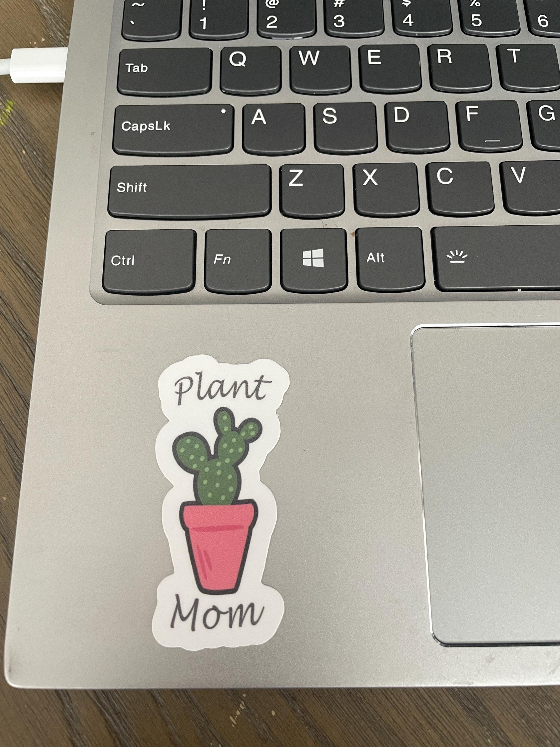 Succulent-themed Plant Mom sticker for teacher laptops