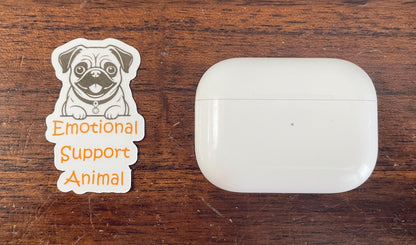 Emotional Support Animal Pug Dog Vinyl Sticker