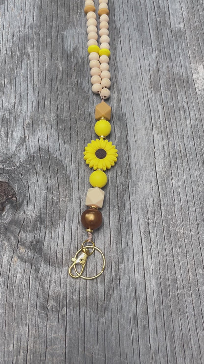 Sunflower Wooden beaded lanyard for teachers- video of whole length of lanyard